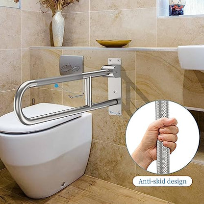 Toilet Grab Bar 30.3 Inch, Munzong Anti-Slip Handicap Grab Bars with Paper Holder, Flip-Up Bathroom Toilet Safety Rails, Stainless Steel Knurled Support handrails for Seniors Elderly Disabled Pregnant | Anti-Slip Bathroom Toilet Safety Rails Stainless Ste