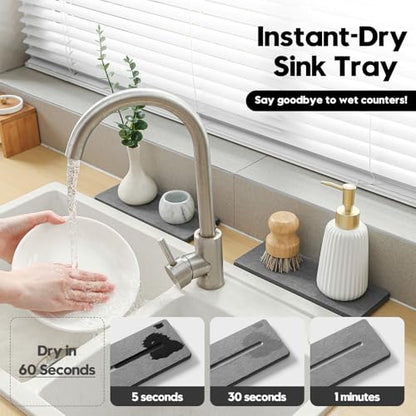 2 Pack Diatomite Stone Sink Tray, Water Absorbing Mat for Kitchen & Bathroom Counter, Quick Dry Soap Dish Makeup Vanity Caddy,Sponge Holder Organizer, Dark Gray - 2pcs of 9"x 3.5" - color: 2 Pcs - Dark Gray - 9"x 3.5"