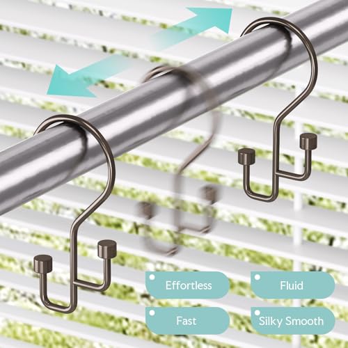 Bathway 12-Pack Double Shower Curtain Hooks, Rust-Resistant Metal Shower Curtain Rings with High-Low Design to Separate Liner & Curtain, Smooth Glide, Bronze - color: Bronze