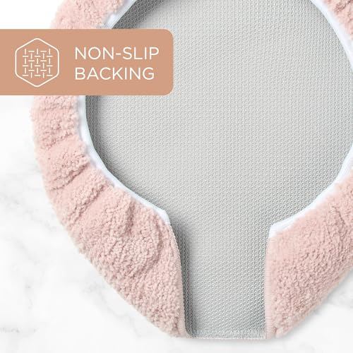 TOWN & COUNTRY EVERYDAY Ultra Plush Solid Tufted Toilet Lid Cover, Soft and Absorbent, Non-Slip Cover, Machine Washable, Blush, 18"x19" - color: Blush