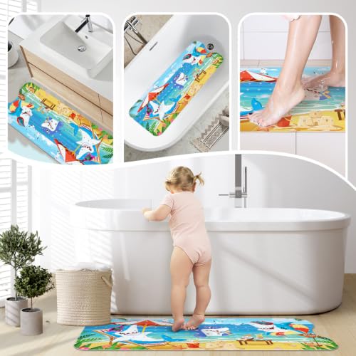 SHUCHING Kids Bath Mat for Tub Non Slip-40 X 16 Inch, Bathtub Mat Non Slip for Baby, Long Shower Mat for Toddler, Shark - color: Shark