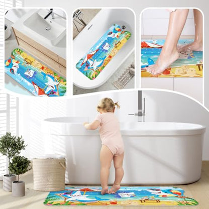 SHUCHING Kids Bath Mat for Tub Non Slip-40 X 16 Inch, Bathtub Mat Non Slip for Baby, Long Shower Mat for Toddler, Shark - color: Shark
