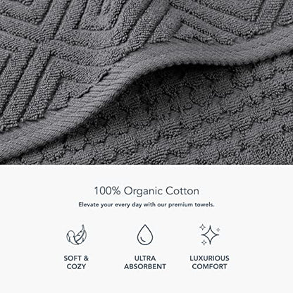 Texere 100% Organic Cotton Diamond Jacquard 700 GSM Luxury Bath Towel Sets - Ultra Soft and Absorbent Hotel Quality, 2 Large Bath Towels, 2 Hand Towels, 2 Washcloths (Diamond, Charcoal, 6 Piece) - color: Charcoal (Diamond)