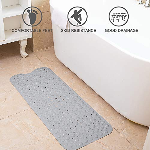 Bathtub Mats for Shower Tub Non-Slip Bath Mat 39 x 16 Inch Extra Long Shower Mat, Bath Tub Mat for Bathroom with Machine Washable, BPA Free for Kids (Gray) - color: Grey