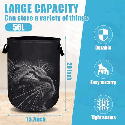 Black Cat Stars Night Laundry Basket, Laundry Hamper Collapsible Oxford Cloth with Handle Clothes Storage Bin for Bathroom Laundry Room Bedroom 15.7 X 20 Inch - color: Black Cat Stars Night