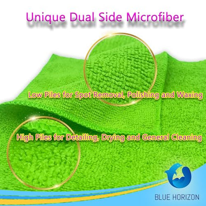 Blue Horizon Microfiber Cleaning Towels, Pack of 24, Ultra Soft Plush Washcloth, All Purpose Premium Microfiber Detailing Cleaning Cloths Reusable Shop Towels (16" x 16", Green) - color: Green