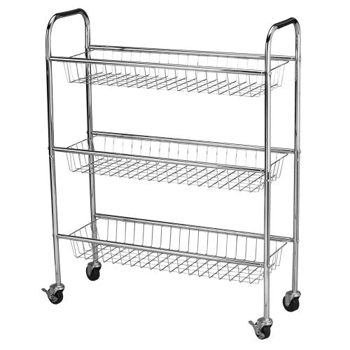 Household Essentials Chrome Iron 3-Basket Storage Cart - color: Chrome