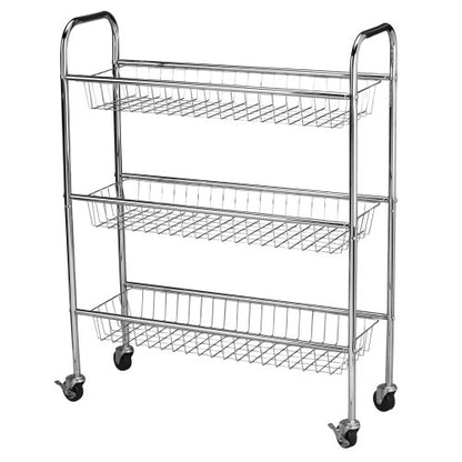 Household Essentials Chrome Iron 3-Basket Storage Cart - color: Chrome