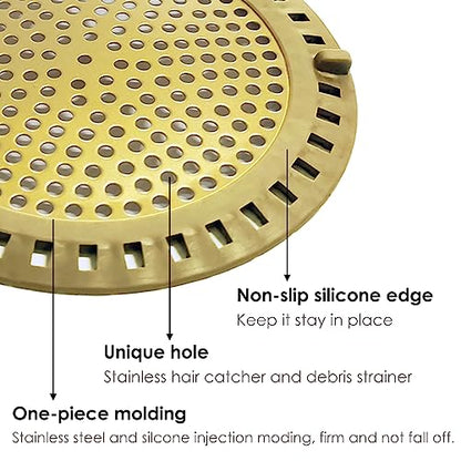 Huntonry Hair Drain Catcher, Shower Drain Hair Catcher, Shower Drain Strainer, Bathtub Drain Cover, Tub Drain Hair Catcher, Bathroom Sink Strainer, Bathroom Drain Protector, Flat, Round, Gold - color: Gold