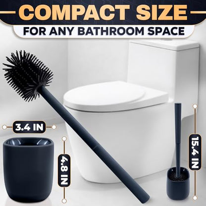 Toilet Bowl Brush and Holder, Silicone and Plastic (Black) | Compact Toilet Brush, Easy to Place and Simple to Store After Use, Strong Rubber Plunger & Stiff Bristle Brush - color: Black