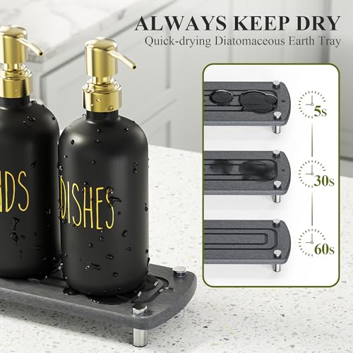 Cisily Kitchen Soap Dispenser Set Comes with Ceramics Sponge Holder, Gold Pumps, and Instant Dry Tray, Hand and Dish Soap Dispenser Set (4, Gold + Black + Sponge Holder) - color: Gold + Black + Sponge Holder