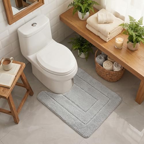 GRANNY SAYS Bathroom Toilet Rugs U Shaped, Bath Mats for Bath, Bathroom Rugs Non Slip Washable, Absorbent Microfiber Toilet Mat, Soft Plush Shaggy Bath Carpet, 20" x 24", Gray - color: Grey, size: 1'8" x 2' (U-Shaped 20" x 24")