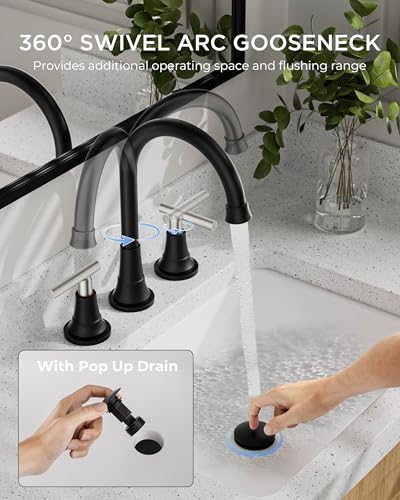FORIOUS 8Inch Widespread Brushed Nickel and Black Bathroom Faucet 3 Holes | 8 Inch Widespread Bathroom Faucet 3 hole Vanity and 4 Inch Bathroom Faucet Centerset 2 Hole for B2B Commercial, Spare Aerator - color: Black&Stainless Steel, style: Modern