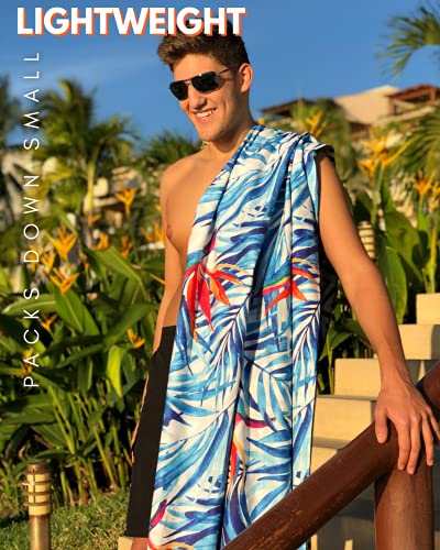 Microfiber Beach Towel - Quick Dry, Sand Free and Oversized 71x35 | Super absorbent, lightweight, swimming, gym, extra large, pool, cruise, camping, yoga, travel, compact, carry bag, vacation - color: Tahiti