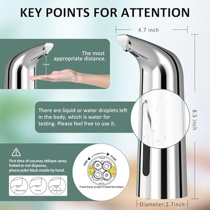 Automatic Liquid Soap Dispenser, 4-Level,13.5oz Touchless | Plastic,400ml Silver Electric Battery Operated Hand & Dish Countertop Soap Dispensers with Sensor for Bathroom,Kitchen Sink - color: Silver, style: Battery