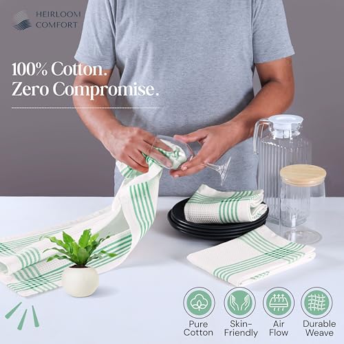Dark Green Waffle Weave Kitchen Towels 5 Pack, 100% Cotton, 16x26 Inch, Ultra Absorbent, Quick Dry Dishcloths, Durable & Reusable Dish Towels for Home and Kitchen, Machine Washable - color: Dark Green, White, style: 5 Pack