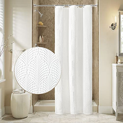 Small Stall Shower Curtain, Narrow Half 3D Embossed Textured White Fabric Shower Curtain, Modern Farmhouse Chic Soft Cloth Bathroom Curtains Shower Set with Hooks (White, 36" W x 72" L) | Narrow Half Small Stall Shower Curtain, White 3D Embossed Modern Fa
