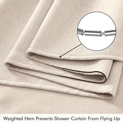 ANRODUO Beige Extra Long Linen Fabric Shower Curtain Set - W72xL108 | Farmhouse Shower Curtain with 12 Metal Hooks, Waterproof Heavy Duty, Button Hole Design, Machine Washable for Bathroom - color: Beige, size: 72"W x 108"L (Pack of 1)