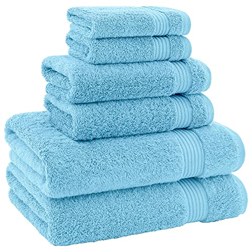 American Veteran Towel, 100% Cotton Turkish 6 Piece Towel Set Luxury Towels Set of 6 for Bathroom Essentials, 2 Bath Towels 2 Hand Towels 2 Washcloths, Sky Blue - color: Sky Blue, size: XL 6PC