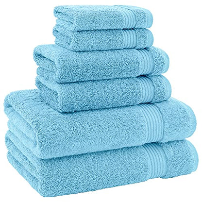 American Veteran Towel, 100% Cotton Turkish 6 Piece Towel Set Luxury Towels Set of 6 for Bathroom Essentials, 2 Bath Towels 2 Hand Towels 2 Washcloths, Sky Blue - color: Sky Blue, size: XL 6PC