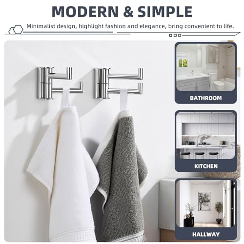 Suyar Swivel Towel Hook with 2 Arms, Bathroom Robe Holder, Polished Chrome | Space-Saving Wall Hook with 2 Folding Arms, Hand Towel Hanger for Bathroom Kitchen RV, SUS304 Stainless Steel, Screw Mount - color: Polished Chrome, size: 2 Pack