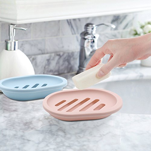 Topsky 2-Pack Soap Dish with Drain, Soap Holder & Saver, Easy Cleaning, Dry, Stop Mushy Soap (Blue) - color: Light Blue