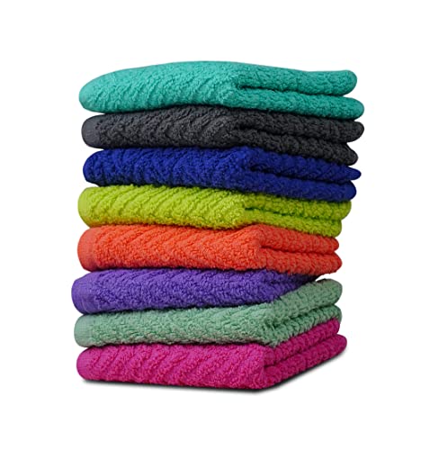 ZUPERIA Zigzag Multicolor Wash Cloths -8 Pack -12" x 12"- Highly Absorbent Soft Washcloths for Face, Gym Towels, Hotel Spa Quality, Reusable & Multipurpose Wash Cloth Towels - size: 8 Pack