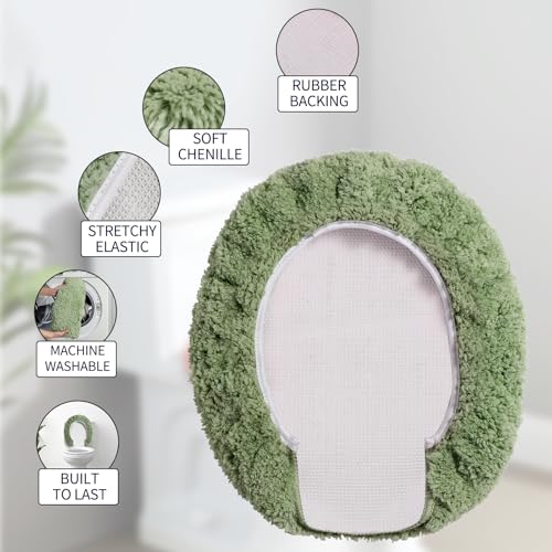 Soft Microfiber Toilet Lid Cover 17.5" x 15" Machine Washable | Solid Toilet Seat Cover Adjustable Rubber Backing Fits Most 16 -17.5" L x 14-16" W Round Oblong and Elongated Toilet Seat - color: Olive Green