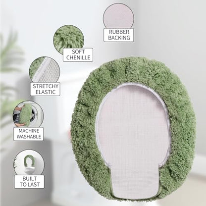 Soft Microfiber Toilet Lid Cover 17.5" x 15" Machine Washable | Solid Toilet Seat Cover Adjustable Rubber Backing Fits Most 16 -17.5" L x 14-16" W Round Oblong and Elongated Toilet Seat - color: Olive Green