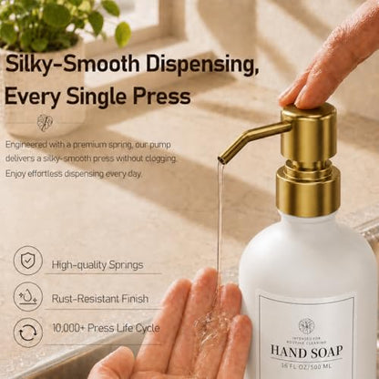 Fachixy White Glass Soap Dispenser 2 Pack, 16 Fl Oz, 14 Waterproof Labels | Rust-Resistant Stainless Steel Pump, Non-Slip Pad, Hand & Dish Soap Dispenser Bottles Set for Kitchen and Bathroom - color: White