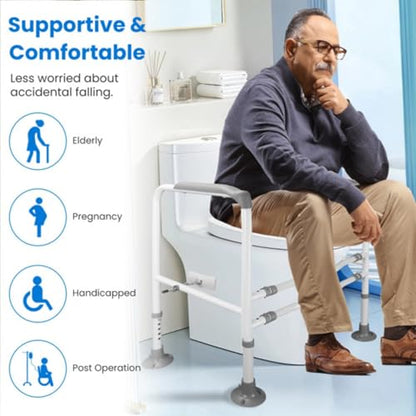 Adjustable Toilet Handrails, Toilet Handrails for Elderly, Freestanding Toilet Frame, Adjustable Height and Width, Suitable for Elderly and Pregnant Patients, White