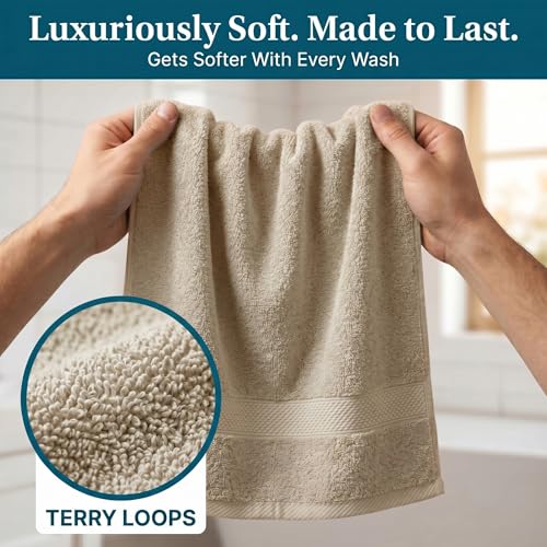 Sofea Hand Towels 6 Pack (16 x 28 Inches) 100% Cotton Bathroom Towels, Soft Absorbent Quick Dry Hand Towels for Bathroom Kitchen - color: Beige