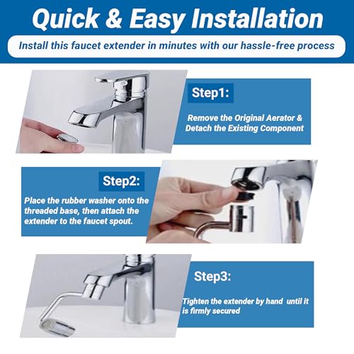 Faucet Extender for Bathroom Sink, Dual Modes Bubble Stream & High Pressure Spray, 1440° Rotation 4 Connector Foldable Design, Fits Most Faucets for Kitchen Bathroom Sink, Splash Proof Water Saving