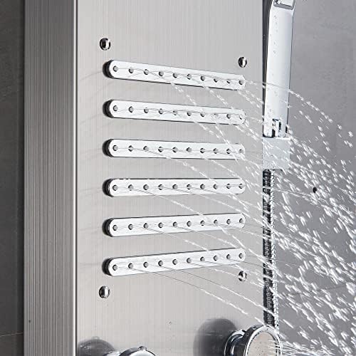 Brushed Nickel LED Rainfall Shower Panel Tower Faucet Massage Suit Body Jets