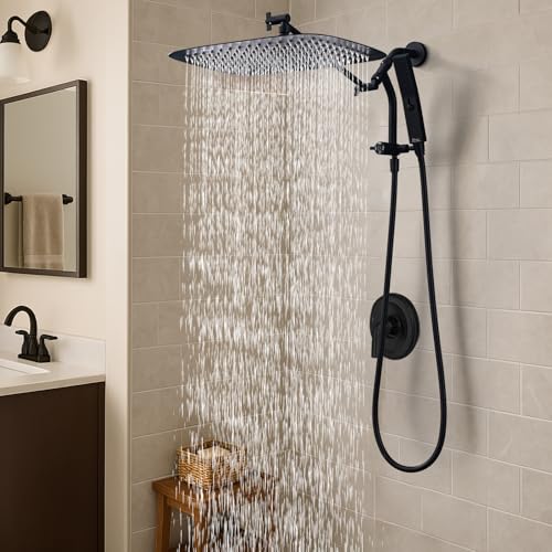 G-Promise 16 Inch All Metal Rain Shower Head with Handheld (Matte Black) | Suits Every Height, Pause Mode Diverter, Massage Mode Handheld, Full Body Coverage, Easy to Install, Modern Bath Upgrade - color: Matte Black, size: 16 Inch