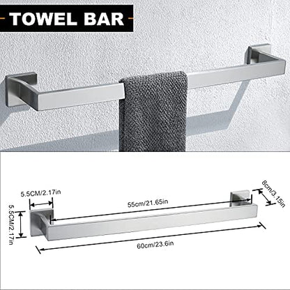 YACVCL 5-Piece Bathroom Hardware Accessories Set 23.6 inch Towel Bar Towel Rack Sets Modern Towel Ring Kit Stainless Steel Wall Mounted (Brushed Nickel) - color: Brushed Nickel