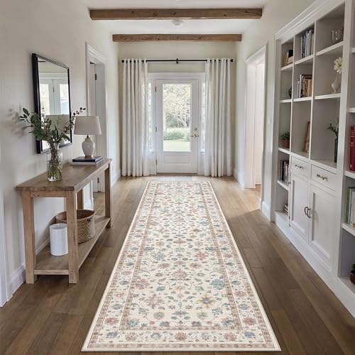 2x8 Colorful Retro Floral Washable Runner Rug for Hallway | Low Pile, Non Slip, Retro Style, Soft Distressed Long Hallway Runner for Kitchen, Entryway, Laundry, Bedroom, Home Decor - color: Colorful, size: 2' x 8' (Runner)