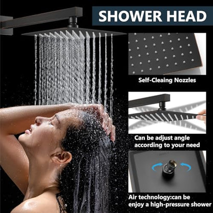 Aolemi Shower Faucet Set with Handheld Oil Rubbed Bronze 8 Inch Head | Pressure Balance Shower Valve and Trim Kit,SUS304 Rain Head and Handle System,All Metal,Wall Mount,Bathroom,Handheld Spray - color: Bronze, size: 8 Inch Wall Mount Shower Head