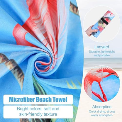 Oversized Microfiber Beach Towel Thin, Hawaiian-Inspired Flamingos Double Sided Printed Absorbent Compact Towel 1PC, Large Soft Swim Beach Towels for Women Men Adults, Summer Vacation Bath, 35"x71" - style: Hawaiian-Inspired Flamingos