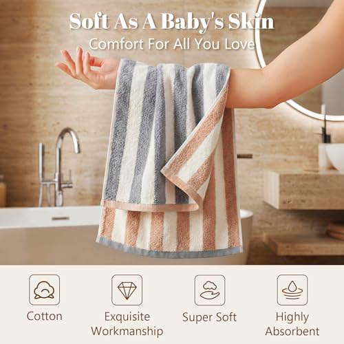 2-Pack Striped Hand Towels for Bathroom, 28x12 Inch Soft Cotton Towels, Absorbent Quick-Dry Guest Bath & Gym Towels, Kitchen Hand Towel Set (Gray)