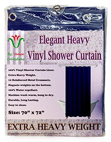 Elegant Heavy Duty Vinyl Shower Curtain Liner with 12 Metal Grommets Navy Blue - color: Navy Blue