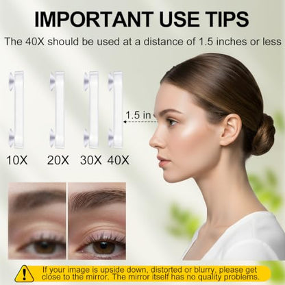 LED Lighted Tweezers & 40X Magnifying Mirror with Suction Cup Set, 2 in 1 No-Hands Makeup Mirror with Light and Precision Light Up Tweezers (White) - color: White