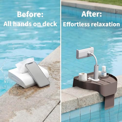 Takywep Adjustable Hot Tub Tray with Phone Holder, 10.6" Plastic Bathtub Drink Caddy with Cup Holders, Spa Table Hot Tub Accessories for Pool Outdoor Patio Relaxation - Cinnamon
