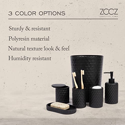 6 Piece Bathroom Accessories Set, Toothbrush Holder, Toothbrush Cup, Soap Dispenser,Bathroom Vanity Tray, Qtip Holder, Trash Can - Black - color: Black