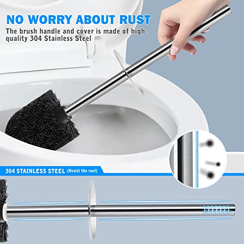 Toilet Brush and Holder, 2 Pack Toilet Brush with 304 Stainless Steel Long Handle, Toilet Bowl Brush for Bathroom Toilet-Ergonomic, Elegant,Durable (Grey) - color: Gray