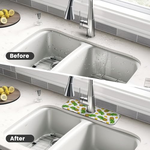 Pineapple Summer Pineapples Kitchen Sink Splash Guard Faucet Mat Super Absorbent Fast Drying Mat Sink Gadgets-Fast Drying Pad Sink Mat For Kitchen Bathroom (15" X 5.5" ) - color: Pineapple