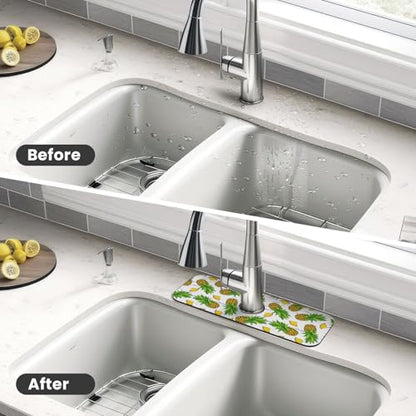 Pineapple Summer Pineapples Kitchen Sink Splash Guard Faucet Mat Super Absorbent Fast Drying Mat Sink Gadgets-Fast Drying Pad Sink Mat For Kitchen Bathroom (15" X 5.5" ) - color: Pineapple