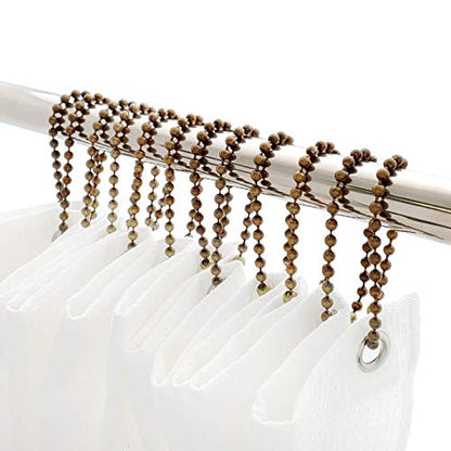 Antique Brass Shower Curtain Hooks, 6 Inch Ball Chain Design, 12 Pack Rust-Resistant Metal Curtain Rings for Bathroom Rods, Heavy Duty 4.5mm Shower Curtain Hangers - color: Antique Brass, size: 6 Inch