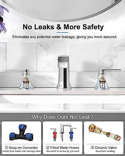 Chrome Bathroom Faucet, 2 Handles Brass Widespread Waterfall Faucet for Bathroom Sink, 4-10 Inch Sink Faucet Bathroom 3 Hole, Farmhouse RV Restroom Vanity Faucet with Pop Up Drain & Water Hoses - color: Chrome, style: WITH Pop Up Drain