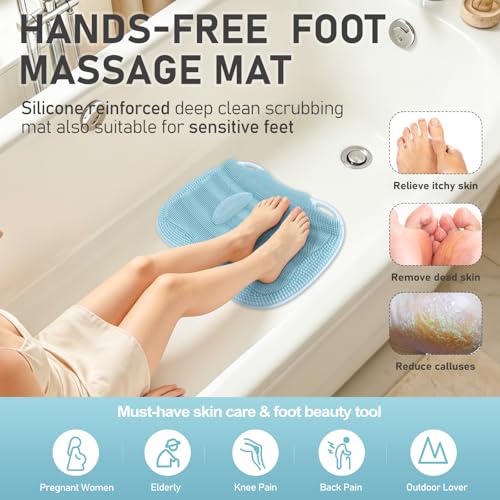 Silicone Shower Foot Scrubber Mat XL with Non-Slip Suction Cups | Feet Toes Deep Clean Exfoliate Massage Brush without Bending, Use in Shower Bathtub Floor Bathroom Safe 17.4*13.4" Light Blue - color: 17.4*13.4" Light Blue